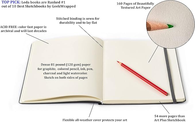 Leda Art Supply Large Sketchbook 160 Pages Softbound Cover Sketchbook - Image 8