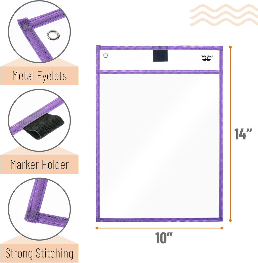 Mr. Pen- Reusable Dry Erase Pocket Sleeves, 10" x 14", 6 Pack, Colorful | Pastel Colors, Clear Plastic Paper Sleeves, Ticket Holders, Clear Plastic Sheet Protectors, Teacher, School