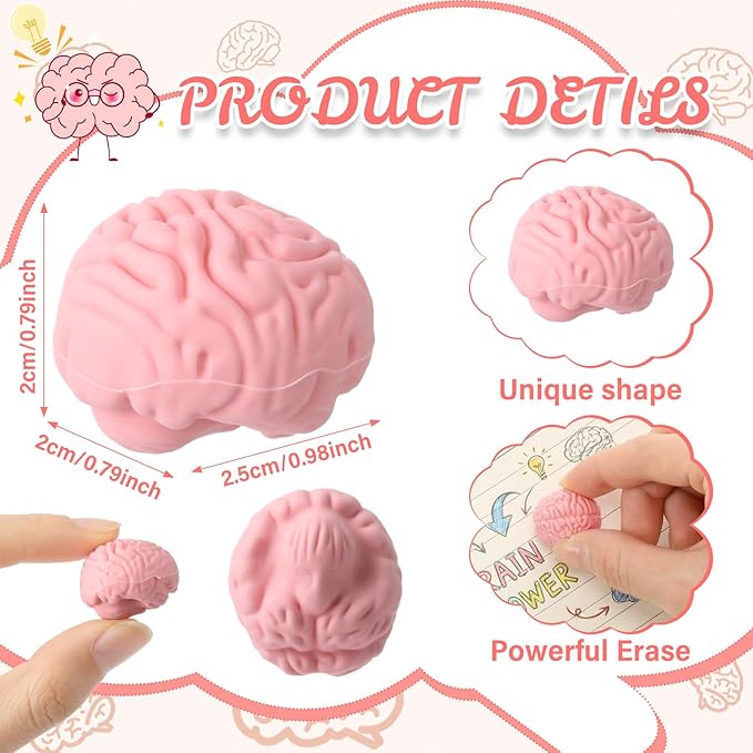 Gilprop 48 Pcs Brain Shaped Erasers Bulk, 1 Inch Mini Halloween Erasers - Image 2