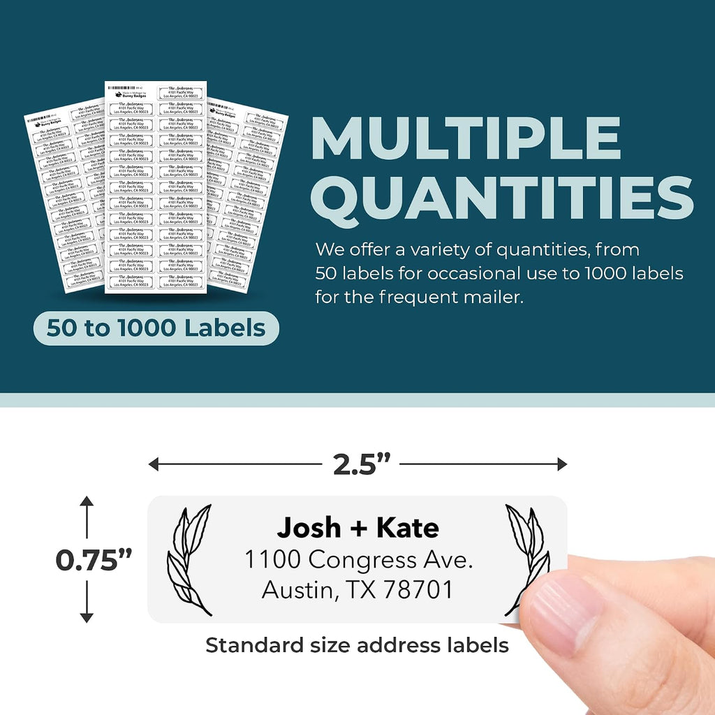 Personalized Return Address Labels - Custom Address Stickers on Sheets (50-1000 Labels) (Black and White)