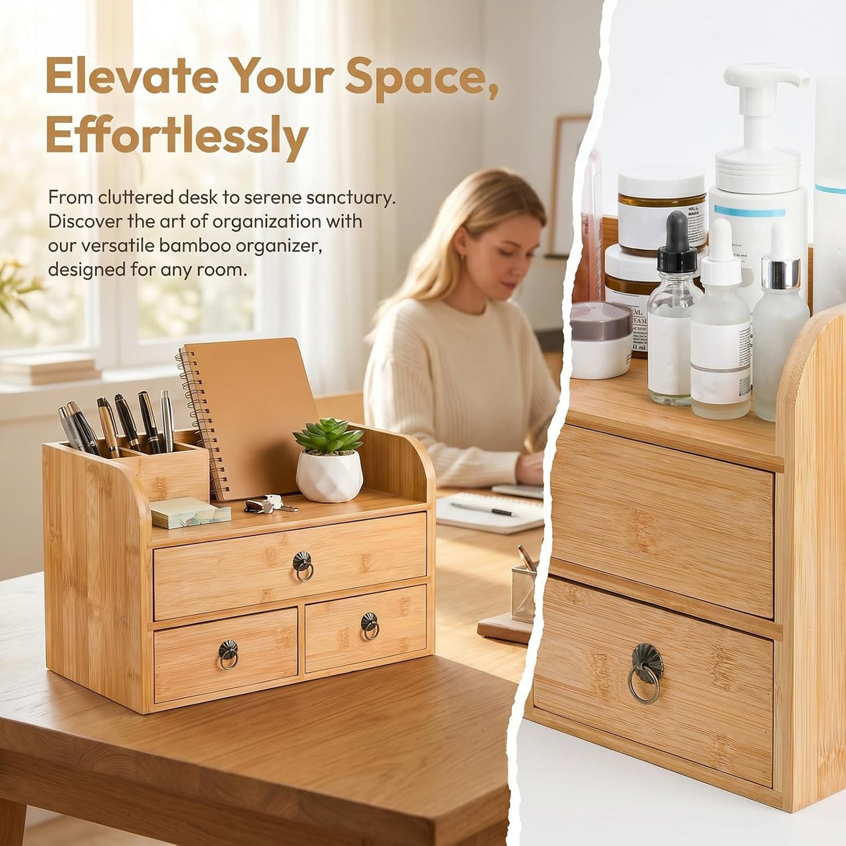 nicunom bamboo desk organizer, 3-tier bamboo tabletop storage, package contents
