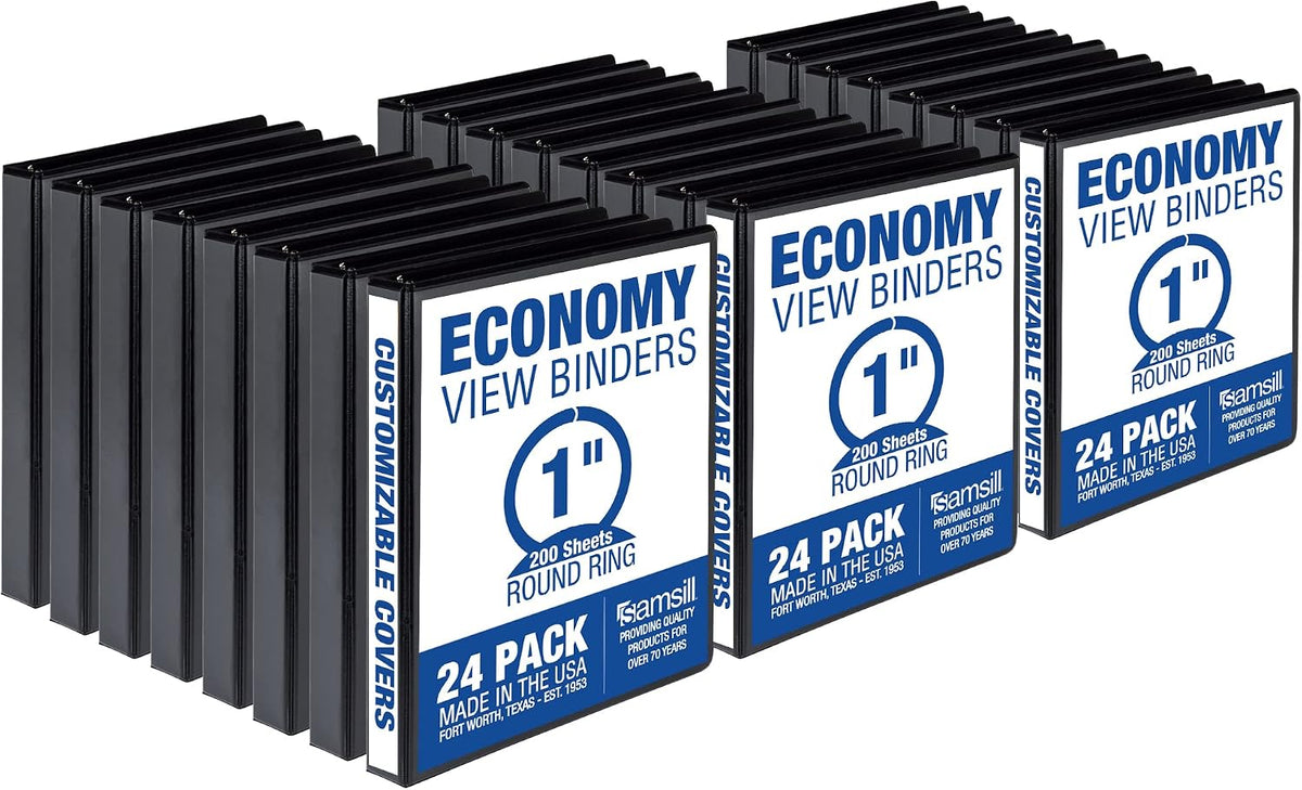 Samsill 1 Inch 3 Ring Binders, Made in USA, Economy Round Ring, 200 Sheet