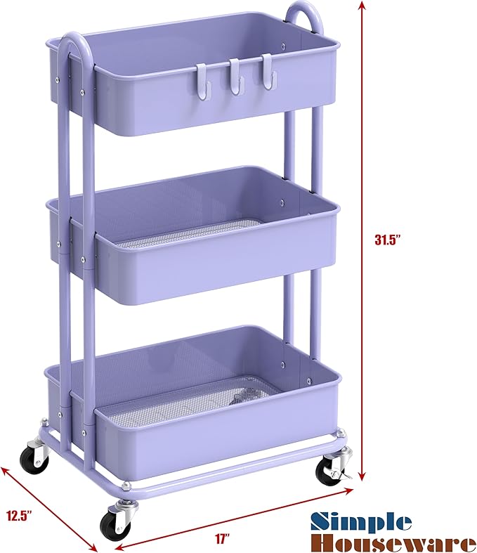 Simple Houseware 3-Tier Heavy Duty Metal Utility Rolling Cart - Image 6