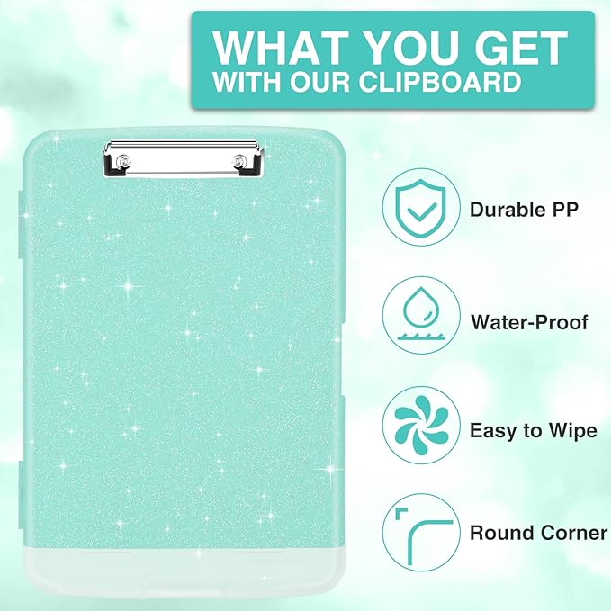Sooez Glitter Clipboard with Storage, High Capacity Clip Boards 8.5x11 with Pen - Image 3