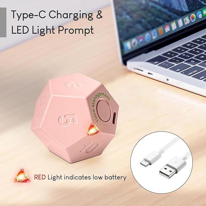 Mini 12 Sided Cube Timer, 11 Preset Times Pomodoro Timer - Image 7