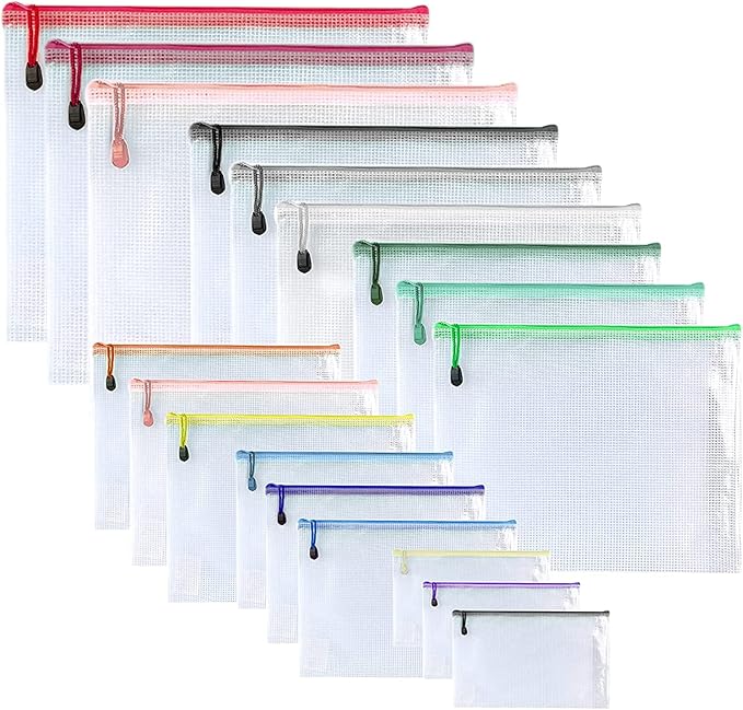 Oaimyy-18 Pcs, Plastic Mesh Zipper Pouch Document Folders Bag Zipper Zip File by Oaimyy