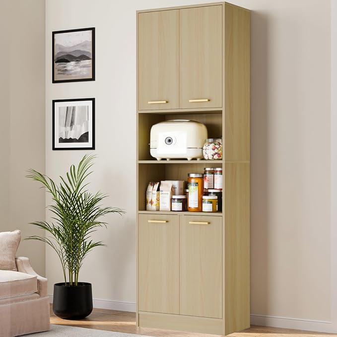 Cozy Castle Kitchen Pantry Cabinet, 4 Doors Open Countertop Utility Hutch by CozyCastle