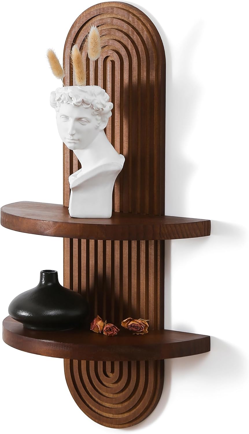 GRID FORTE Mid-Century Wall Double Shelves with Arched Wood Design