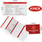 4 Pack Emergency Medical Information Id Card Red Medical Condition and - Image 2