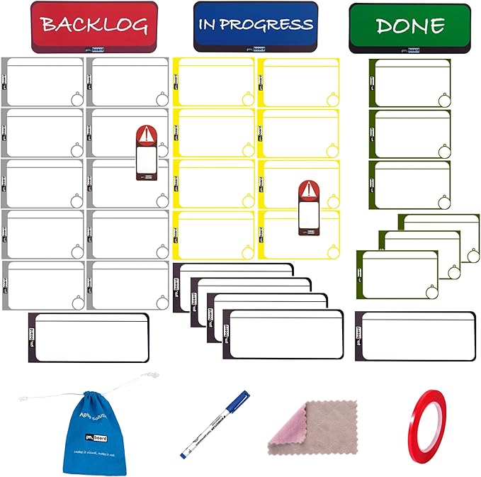 PMXBOARD Home Kanban Board Set – 39-Piece Scrum & Agile Magnetic Cards Kit | by pmxboard-makethingsvisual