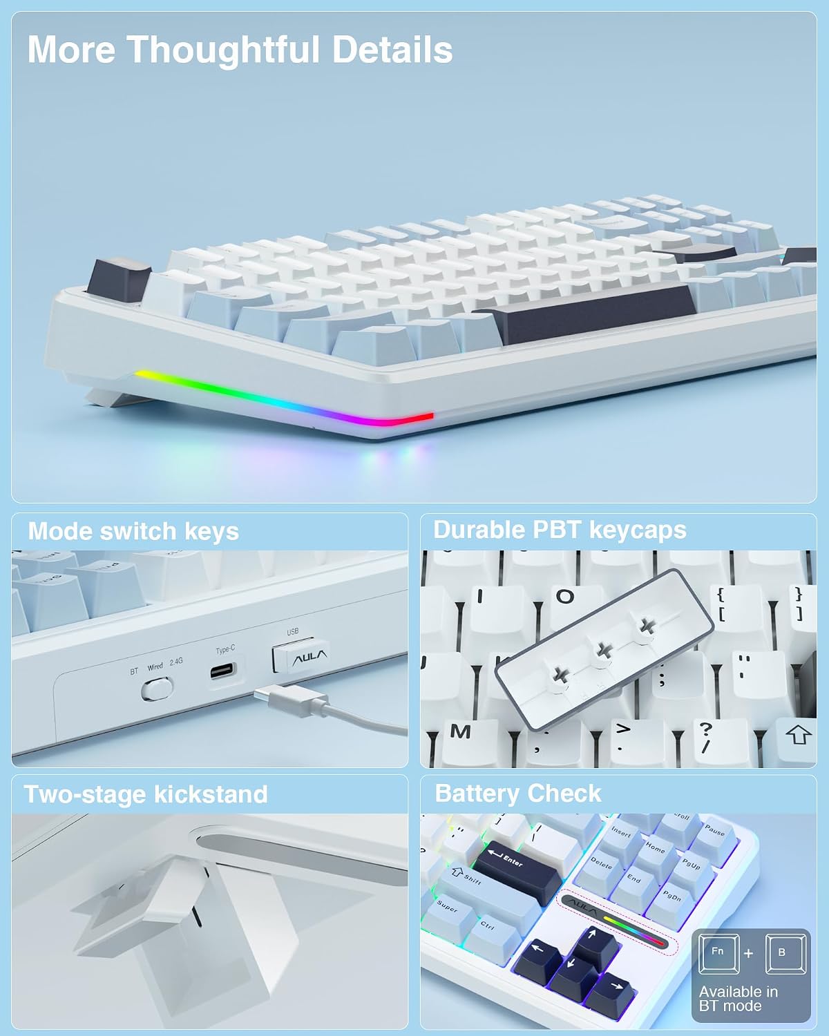 AULA F87 Wireless Mechanical Keyboard, TKL Gaming Keyboard 75%, 87 Keys