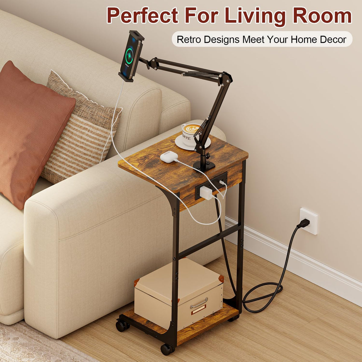 Cidaziya Floor Kindle Phone Tablet Stand with Side Table & Charging Station