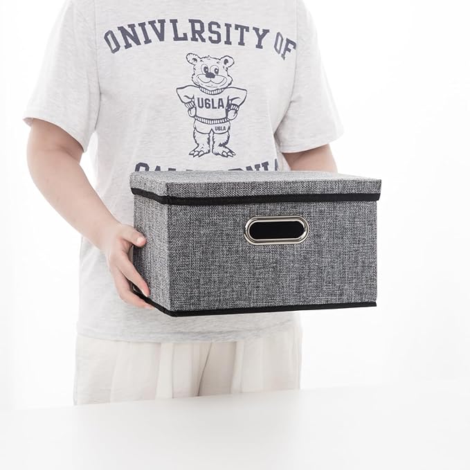 PRANDOM Storage Bins with Lids Linen Fabric Foldable Storage Boxes Organizer - Image 6