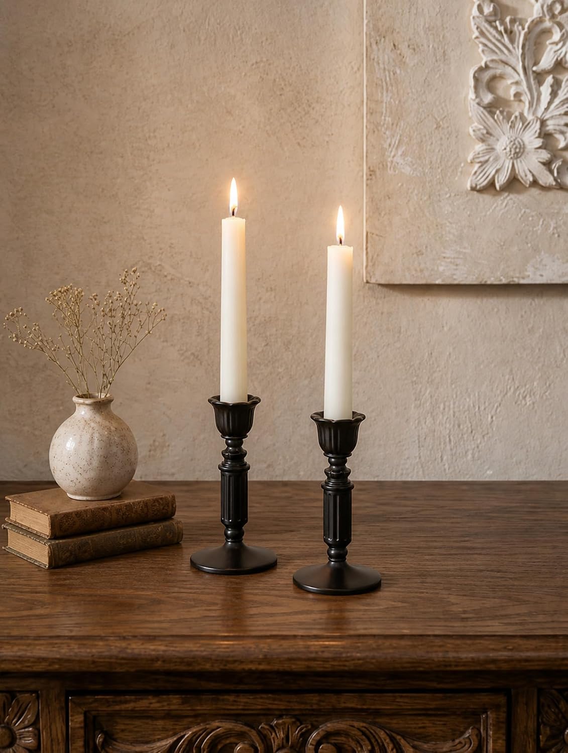Romadedi Vintage Black Candle Holders Gothic Halloween Candlestick Set of 6
