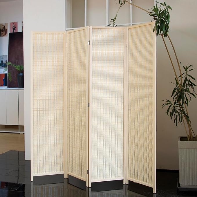 Loomveil 4 Panel Room Divider Folding Privacy Screen, 67 inch Bamboo Panel - Image 5