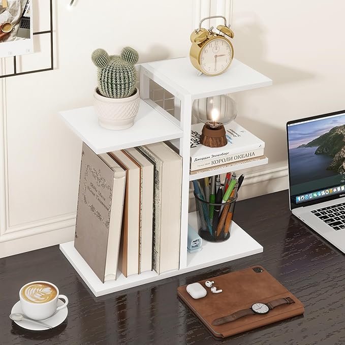ELITEROO Desk Bookshelf, 4 Tier Wood Desktop Bookshelf, Adjustable Table Top - Image 2