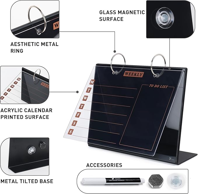 Desktop Glass Dry Erase & Acrylic Aesthetic Desk Calendar Weekly to-do List - Image 4