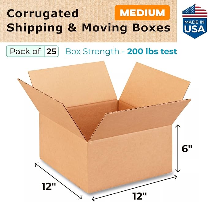 Medium Moving & Shipping Boxes 12"L x 12"W x 6"H - Image 2