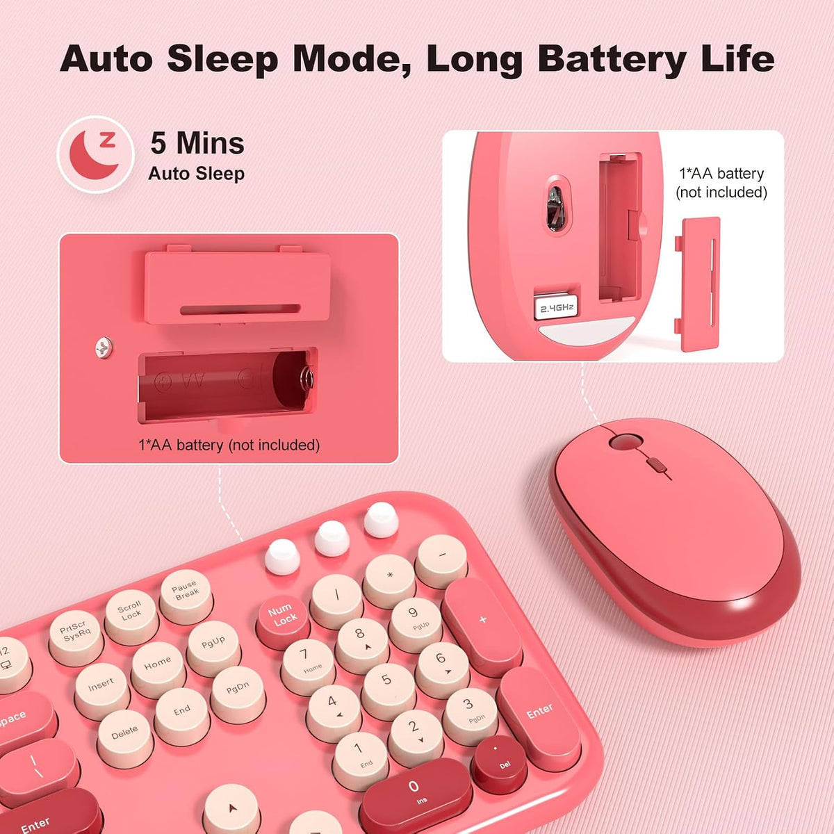 MOFII Wireless Keyboard and Mouse Combo, Cute Keyboard Full Size and Wireless...