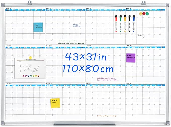 MAKELLO Large Magnetic Dry Erase Calendar Whiteboard Yearly 43" x 31" by MAKELLO
