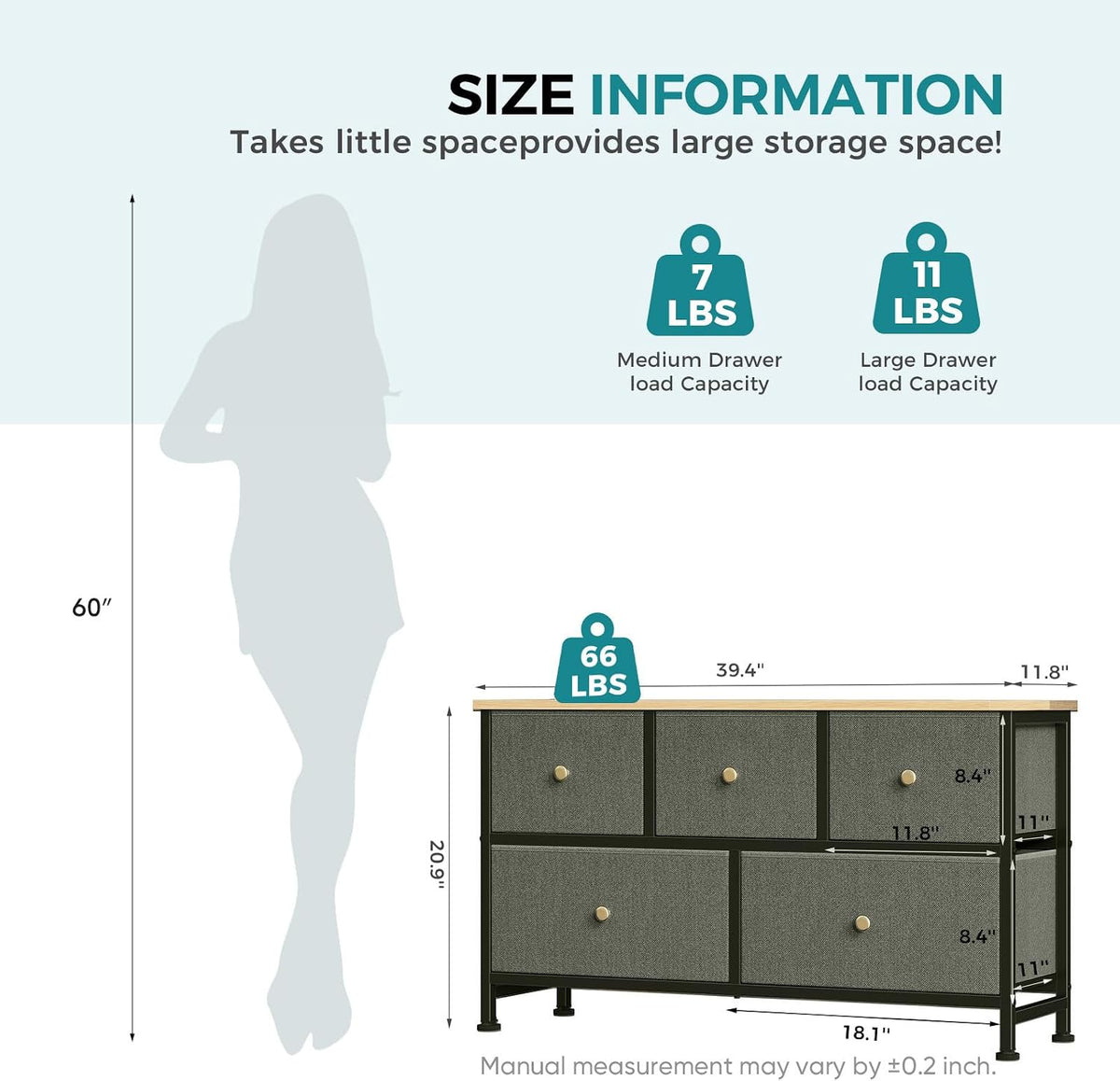 OLIXIS 5 Drawer Dresser for Bedroom, Storage Organizer Unit for Closet
