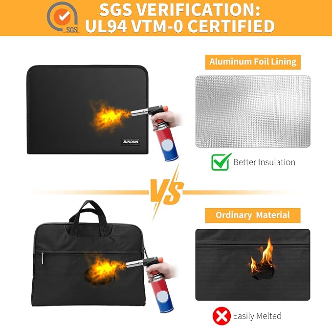 JUNDUN 5200℉ Fireproof Document Organizer, Upgraded Heat Insulated 13 Pockets - Image 3