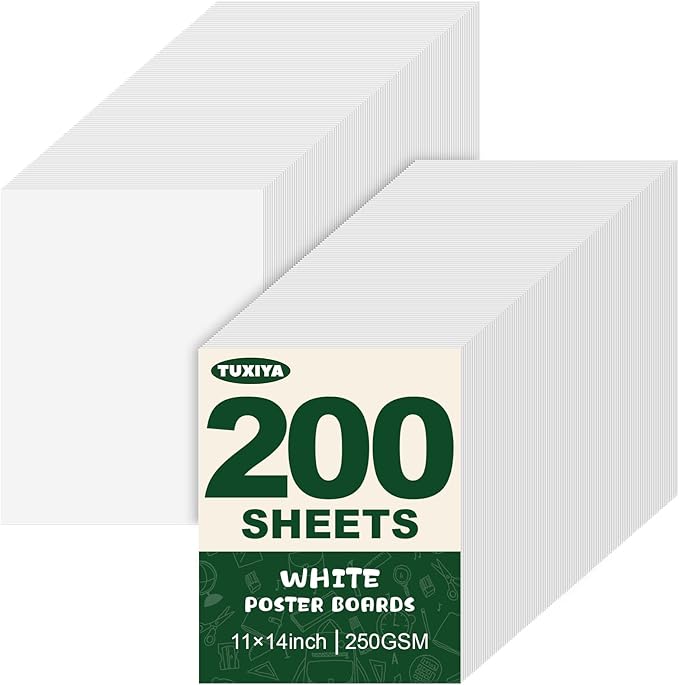 TUXIYA 200 Pack White Poster Board, 250GSM/92LB Heavy-Weight Blank Poster Board by Unknown