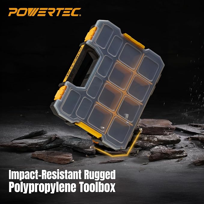 POWERTEC Small Parts Organizer & Tool Box – 14 Compartments, Stackable Storage - Image 5