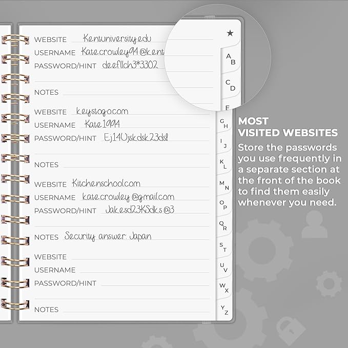 Clever Fox Password Book Spiral – Internet Address & Password Organizer - Image 4
