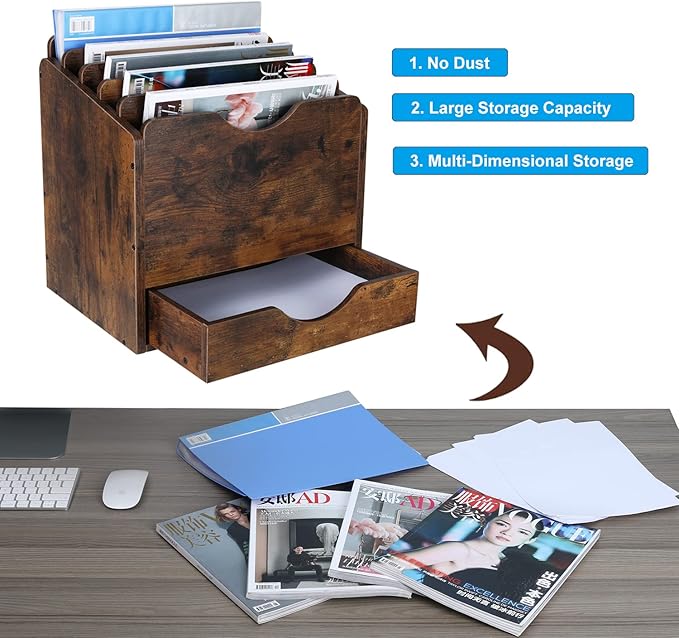 PAG Wood Desktop File Holder Organizer Mail Sorter - Image 3