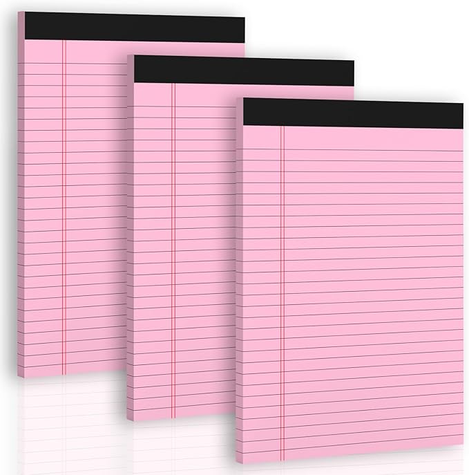 Roneky Pink Legal Pads 8.5 x 11 Wide Ruled Notepads, 3 Pack Note Pads 8.5 x 11 by NotePads