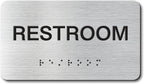 RESTROOM Signs with Raised Text & Grade 2 Braille, Brushed Aluminum/Silver by EliteSign