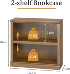 blini 2-Shelf Bookcase Wooden Bookshelves 33in Wide Floor Standing Display - Image 2