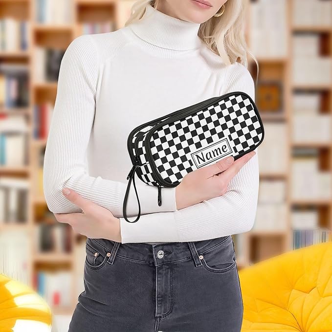 BOENLE Custom Black White Checkered Pattern Pencil Case Box Boys Girls - Image 7