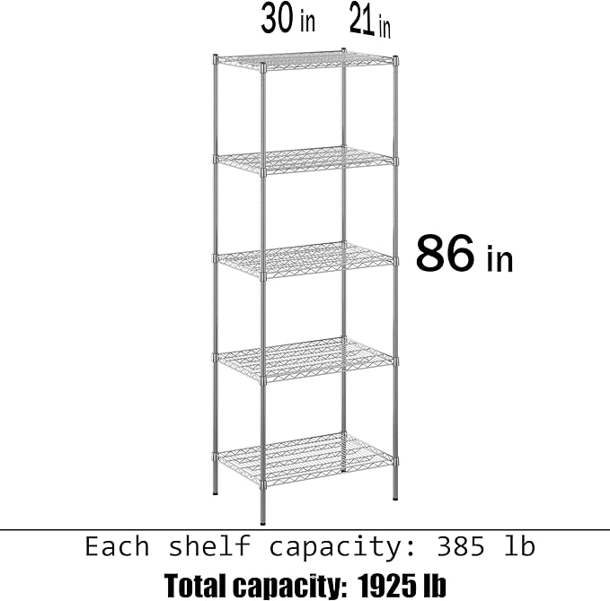 Regal Altair 21" Deep x 30" Wide x 86" Height Wire Shelving Kit | 5-Tier | NSF - Image 3