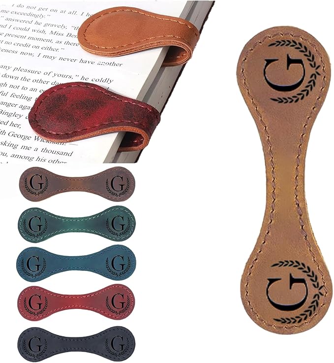 Personalized Magnetic Leather Bookmark, 26 Letters Custom Leather Bookmarks by Artlaza