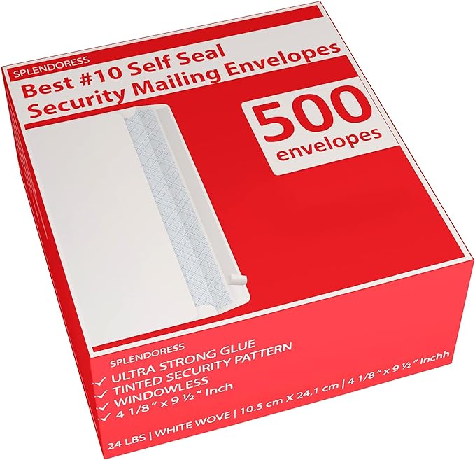 #10 Envelopes Letter Size Self Seal | 500 Business Mailing Security Peel and by Splendoress