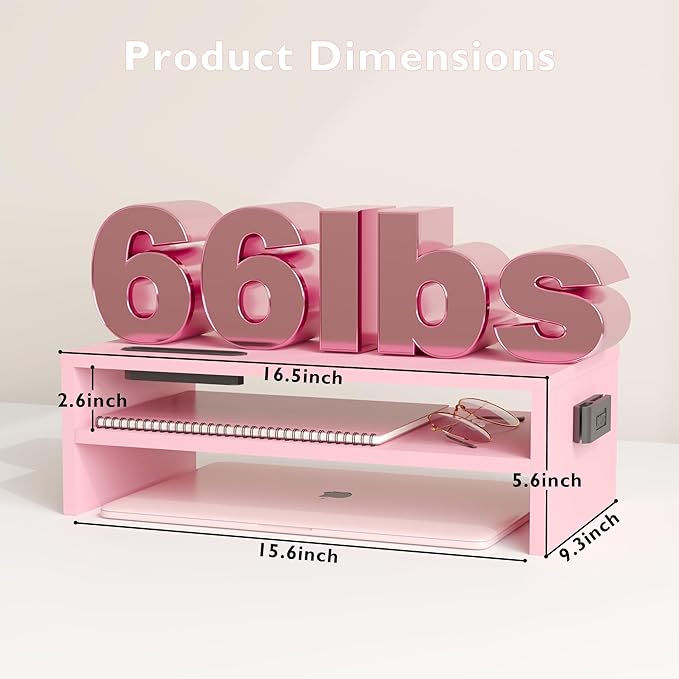 BONTEC Wooden Monitor Stand Riser, 2-Tier Desk Shelf - Image 3