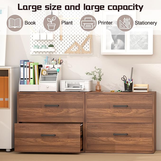 FATIGOS 2 Drawer File Cabinet, Wood Lateral Filing Cabinets, Wide Office File - Image 4