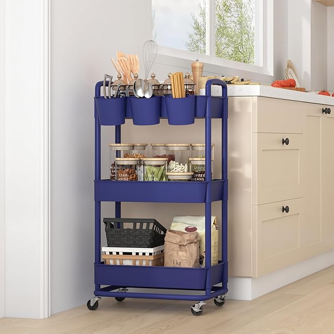 JIUYOTREE 3-Tier Plastic Rolling Storage Cart Utility Cart - Image 6