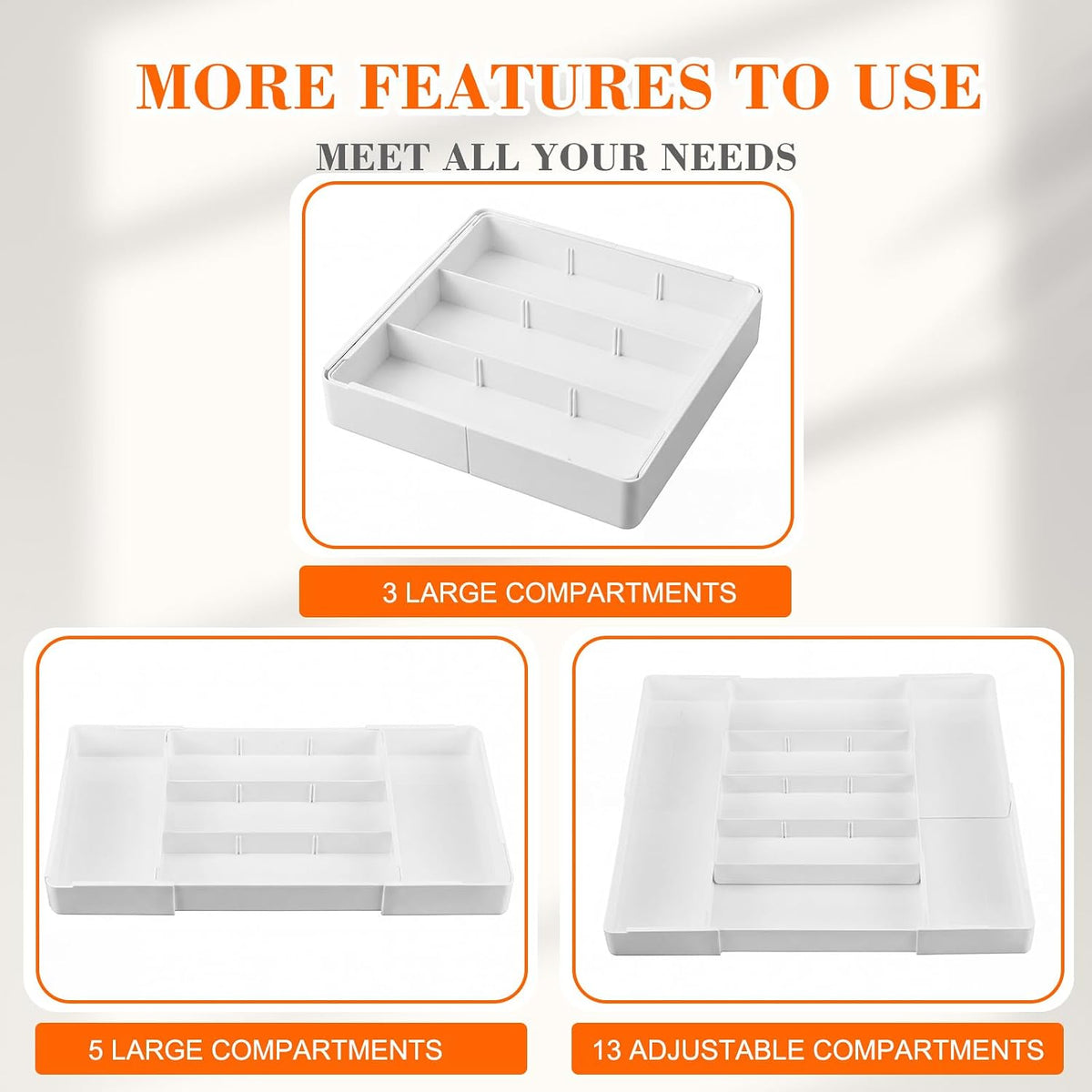 Briwooody 2 Pcs Expandable Drawer Organizer, White, 13 Compartments