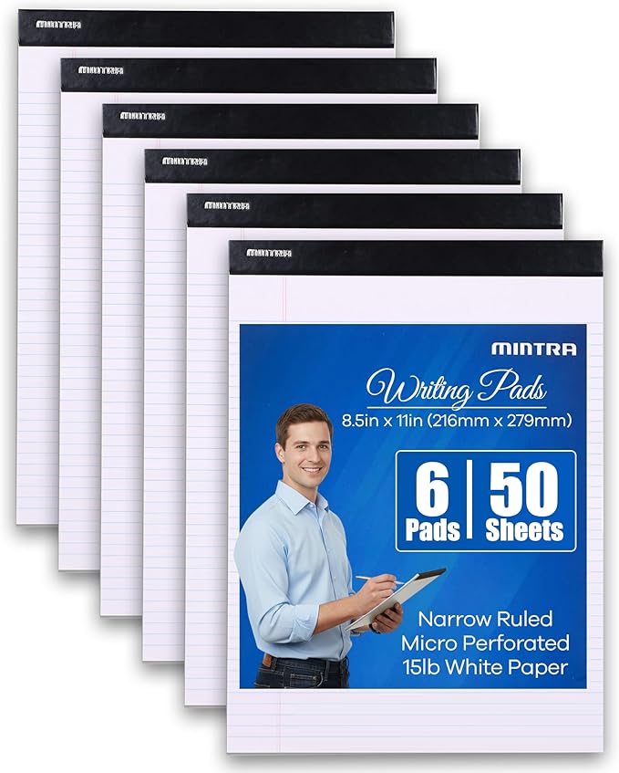 Mintra Office Legal Writing Pads – White Narrow Ruled Paper by Mintra