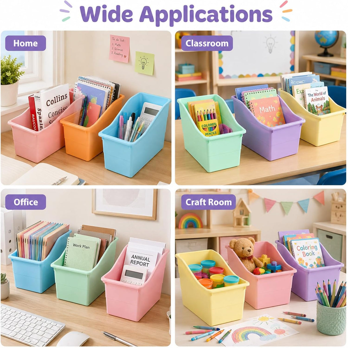 CHUNNIN 6 Pack Pastel Magazine Holder Book Bins for Classroom Durable Book Bi...