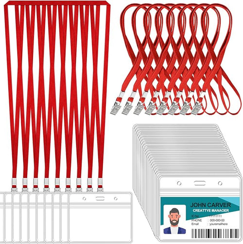 100 Pcs Clear Horizontal Badge Id Card and 100 Pcs Lanyard, Reusable Lanyards by Orcielo