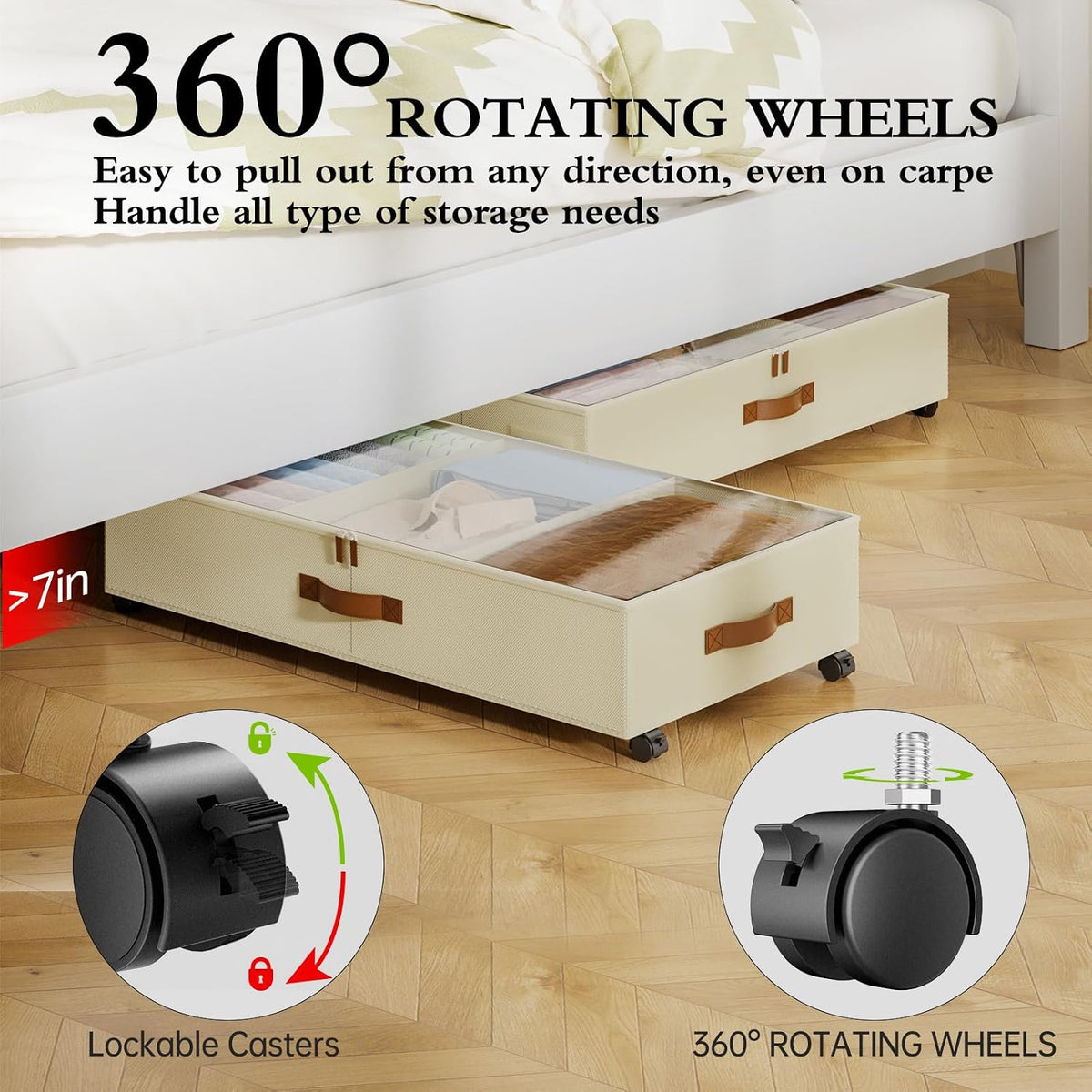 Yecaye Under Bed Storage with Wheels, 2 Pack Under Bed Storage Containers wit...