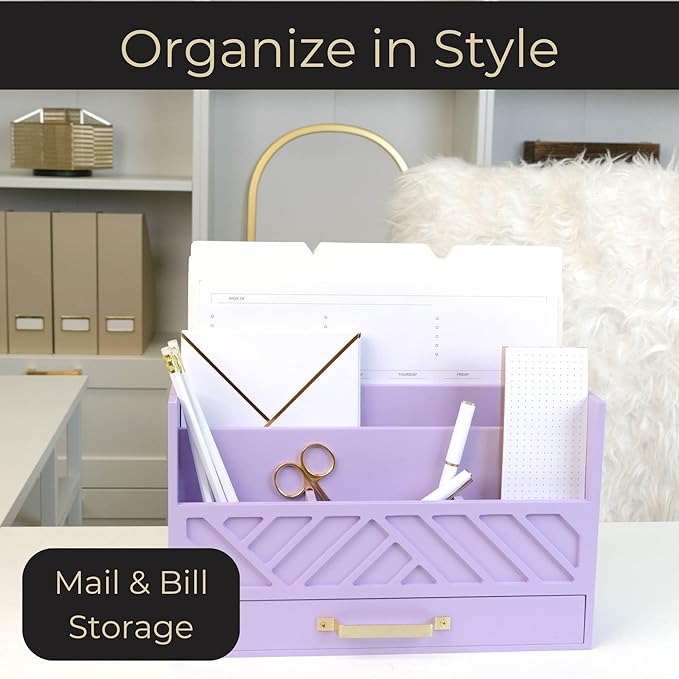 BLU MONACO Purple Mail Organizer Countertop | Wooden Desk Storage - Image 2