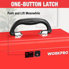 workpro 10.8" mini metal tool box with removable, close-up detail