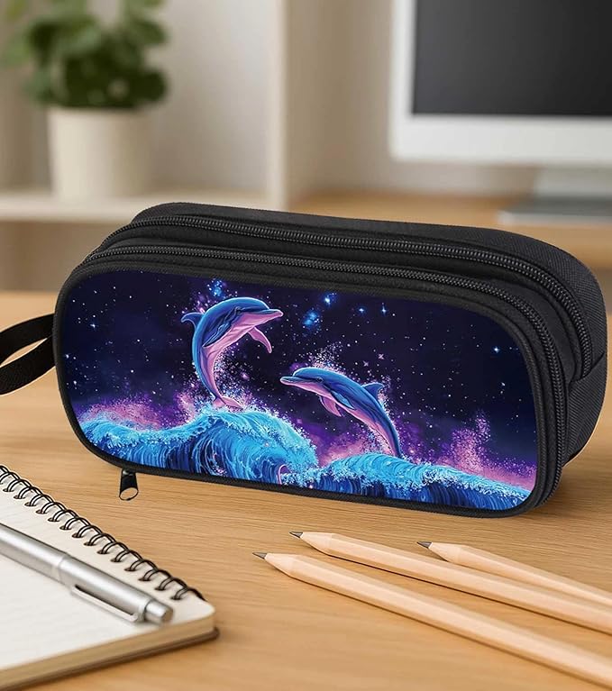 AnySmic Dolphin Pencil Case for Boys Girls, Large Durable Pencil Pouch for Kids - Image 4