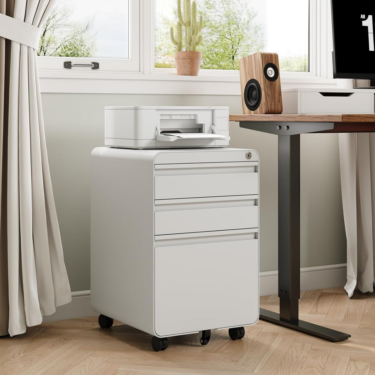 Dripex 3 Drawer Metal Rolling File Cabinet Under Desk Filing Cabinet White | 16"W x 18"D x 24"H, Lockable, 5 Wheels, Fully Assembled, Letter/Legal Size, Suitable for Home Office