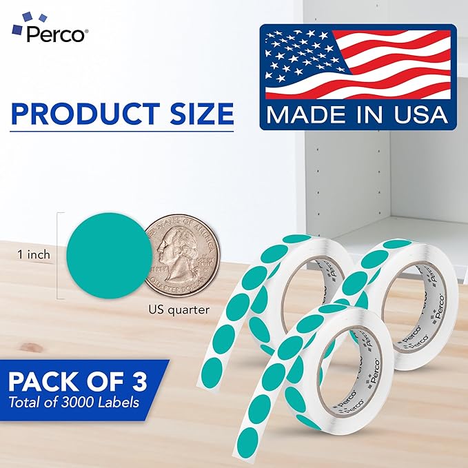 Perco Teal 1-Inch Round Circle Dot Sticker Labels - Image 2